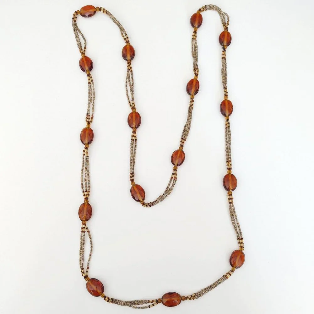 Long vintage glass and seed bead necklace